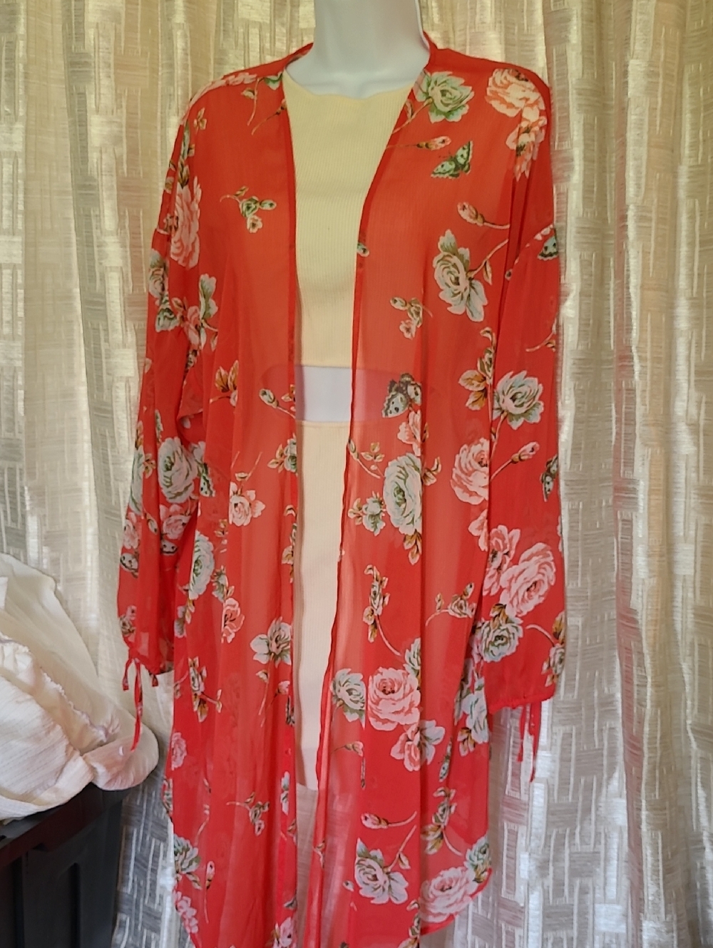 love, Fire Coral Floral Kimono